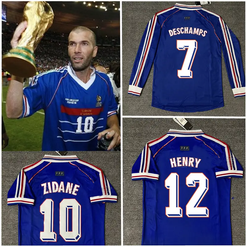 Vintage jersey 1998 France World Cup home short-sleeved football suit No. 10 Zidane No. 12 Henry football suit