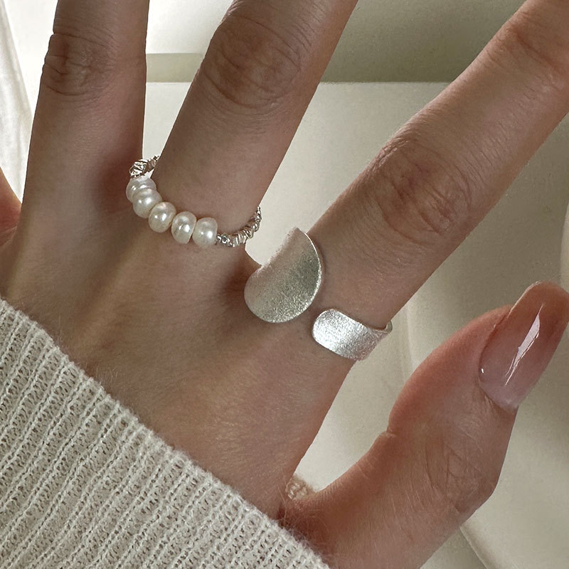 Silver Pearl Ring s925 whole body sterling silver combination stacked ring wholesale simple all-match live broadcast