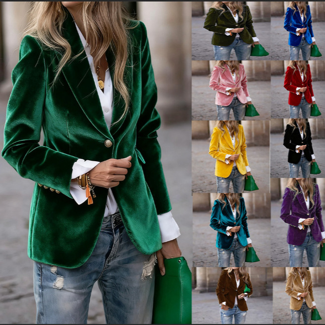 2025 Spring New Arrivals Amazon Independent Site Ebay European and American Style Velvet Elegant Slim Fit Fake Pocket Blazer