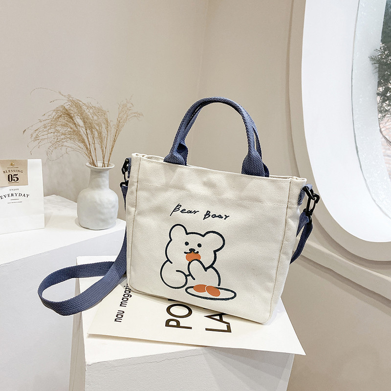Japanese Style ins Style Single Shoulder Crossbody Bag Bear Cute Handbag Student Canvas Bag Women's Stationery Storage Bag