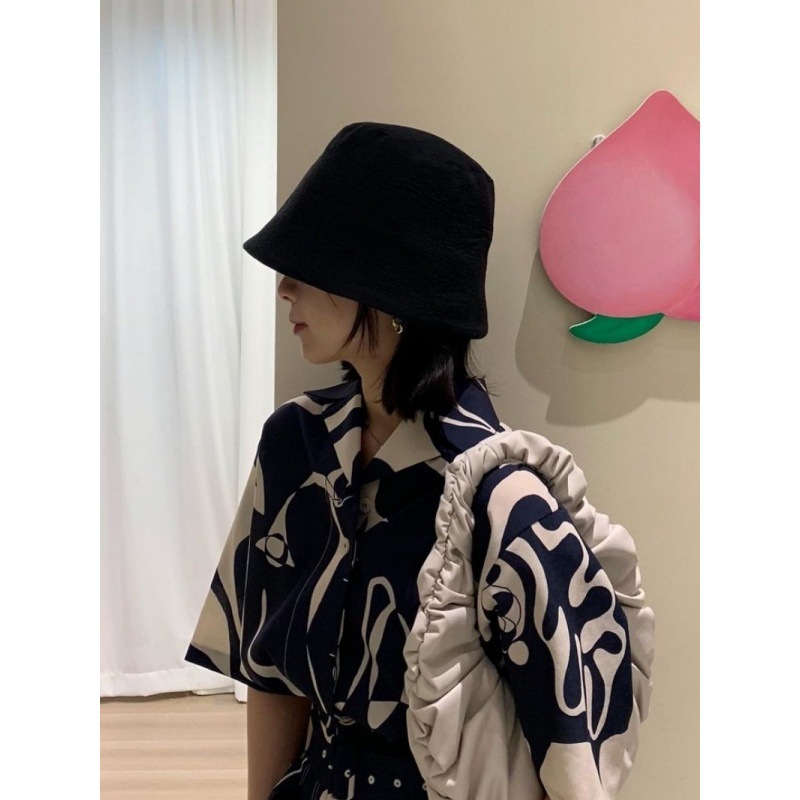 Longmei Pleated Texture Fisherman Hat 2025 Spring and Summer New Korean Style Lc Minimalist Commuter Hat Bucket Hat