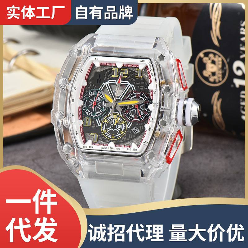 Hengbolong transparent rubber case quartz watch men's six-pin multifunctional fashion business men's watch manufacturers in stock wholesale