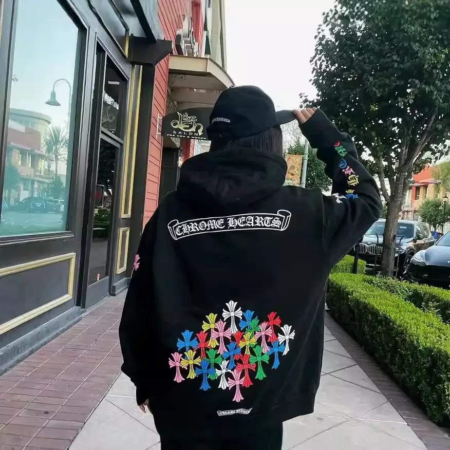 Cross-border tide chrome Hearts correct version Crojet colorful cross group hooded sweatshirt men's and women's hoodie