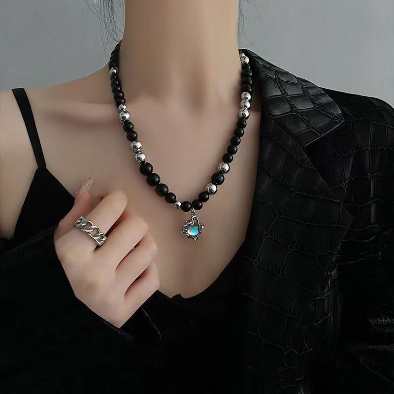 2025 New Trendy Obsidian Splicing Necklace for Women, Versatile, Cool, Fashionable, Niche Design Clavicle Chain