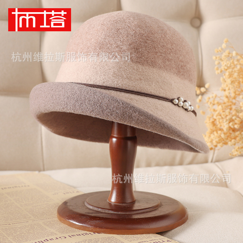 Buta Autumn Winter Wool Hat Children Hepburn Wind Curl Fisherman Hat Wool Tall Hat Warm Dome PT8180