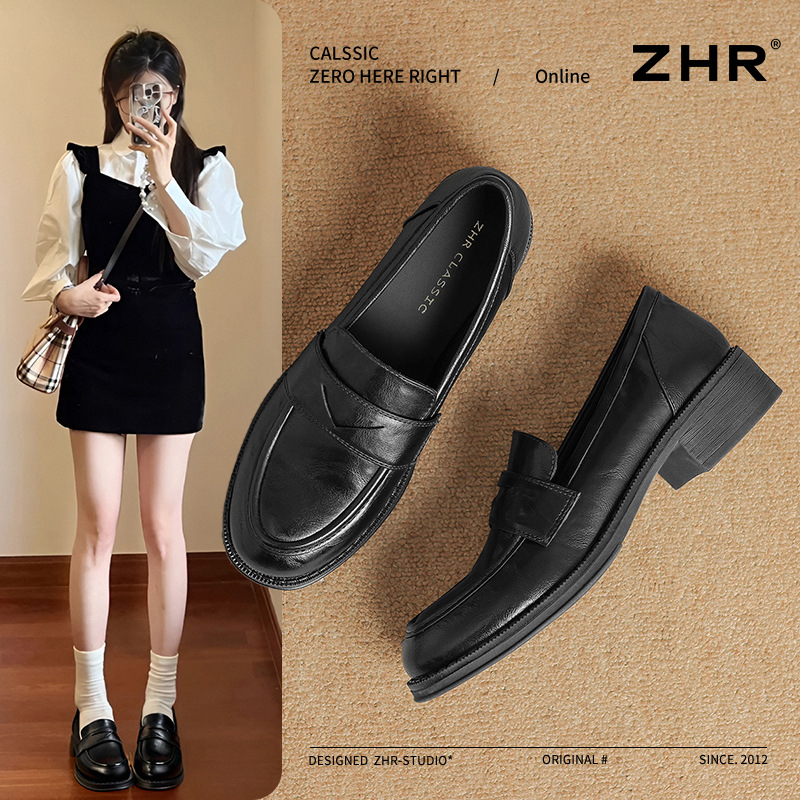 Zhr Elegant and Stylish Chunky Heel Loafers 2026 New Model Versatile Comfortable Women's Shoes for Commuting