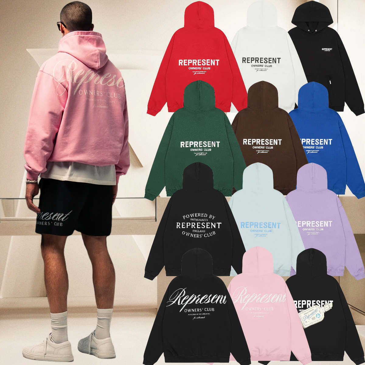 REPRESENT REP American Street Sweater Letter Print High Street Wear Fashion Cleanfit Hoodie Winter