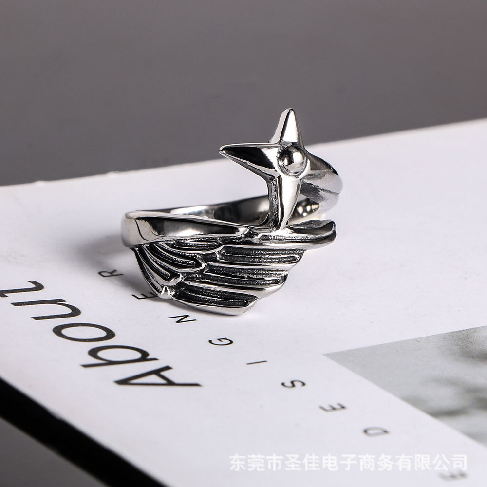 Featured Jewelry Angel Wings Ring Men's Titanium Steel Ring Fashion Personalized Index Finger Feather Ring SA424