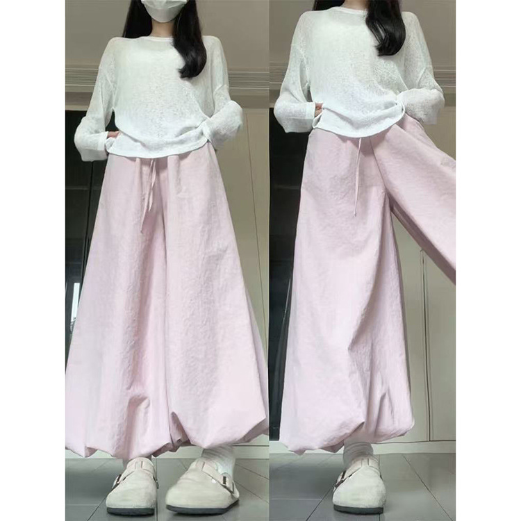 Pink Dopamine Flower Bud Pants Women's Summer 2025 New Lazy Style Dipper Loose Casual Wide-leg Bloomers