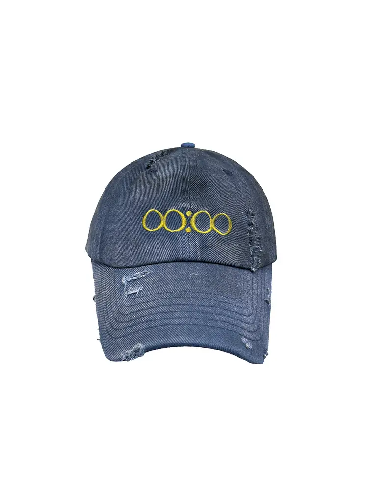 Jcaesar X 00:00 Cap Gasoline Blue Dirty-Dyed Baseball Cap with Deep Long Brim, Washed and Distressed with Spray Paint