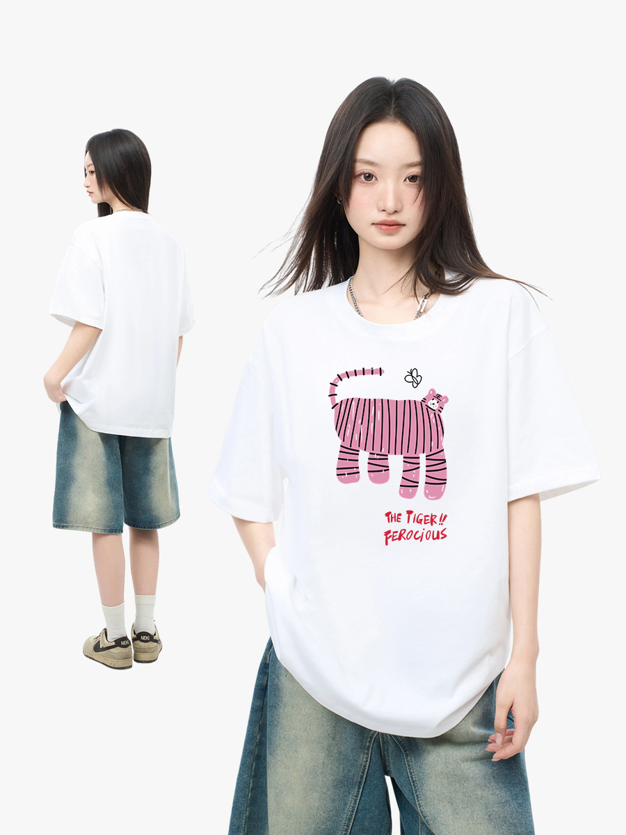 Spring/Summer 2024 New White T-Shirt Women's Short-sleeved Round Neck Printed Loose Trendy Brand Niche Design Sense Half-sleeved tee