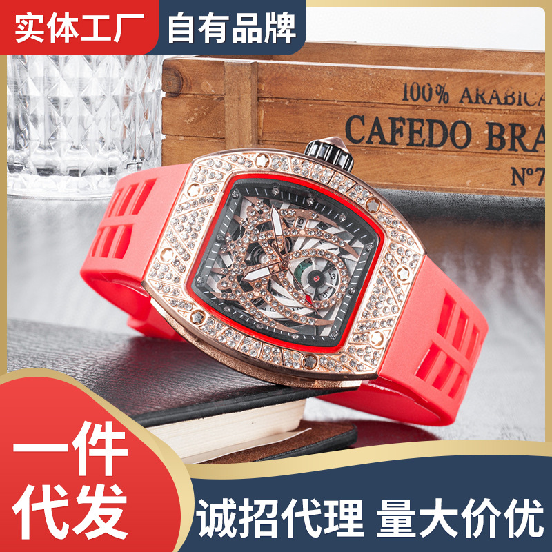 Rectangular dial quartz watch wholesale diamond-encrusted ghost head Richard lovers business watches all kinds of quartz watch wholesale