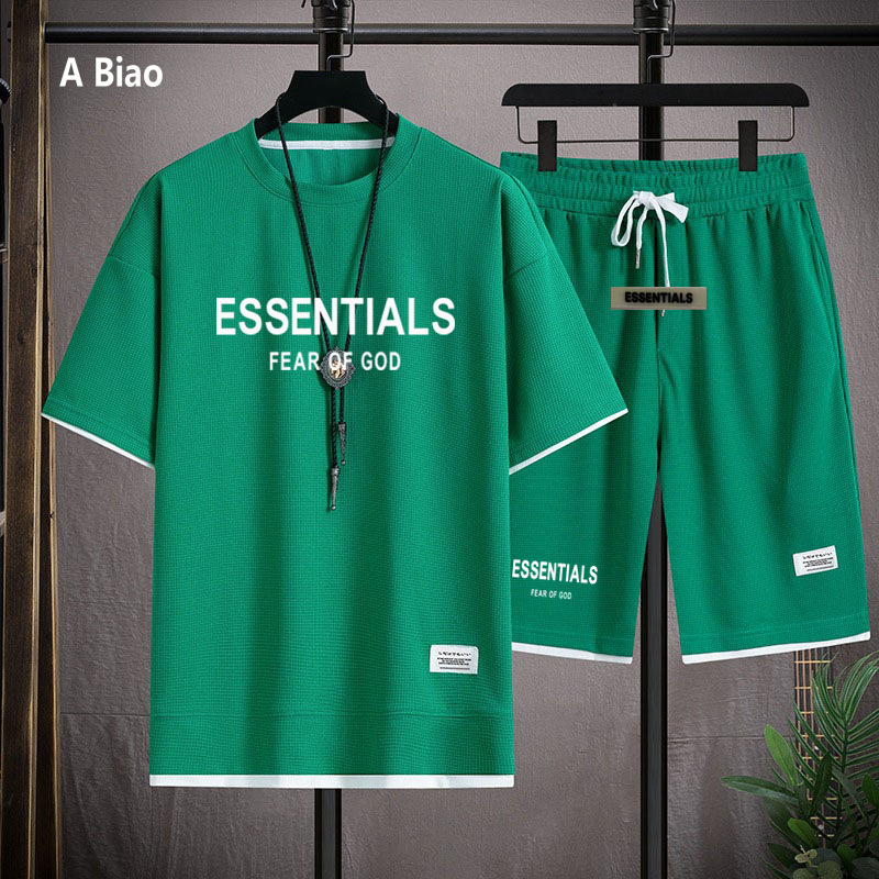 FEAR OF GOD double line ESSENTIALS waffle T-shirt shorts two-piece men's summer new wholesale