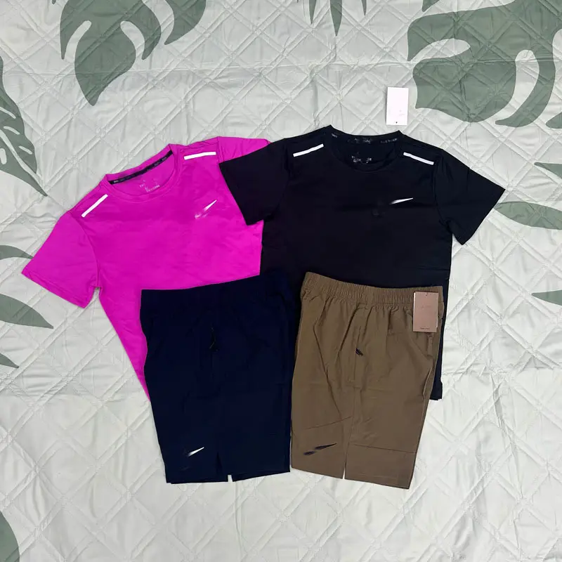 25 New Summer Sports Fitness Running Suit Quick-Drying Breathable Loose Micro-Elastic Daily Casual Short-Sleeved Shorts for Men