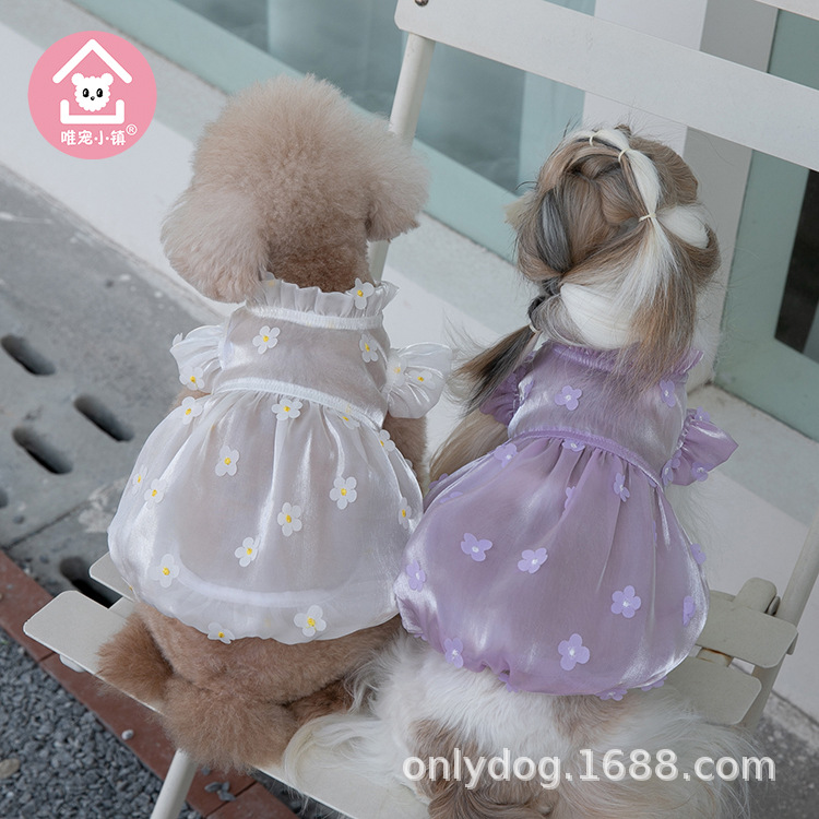 Only Pet Town * spring and summer Streamer three-dimensional flower gauze skirt pet clothes cat and dog clothing teddy bear coat