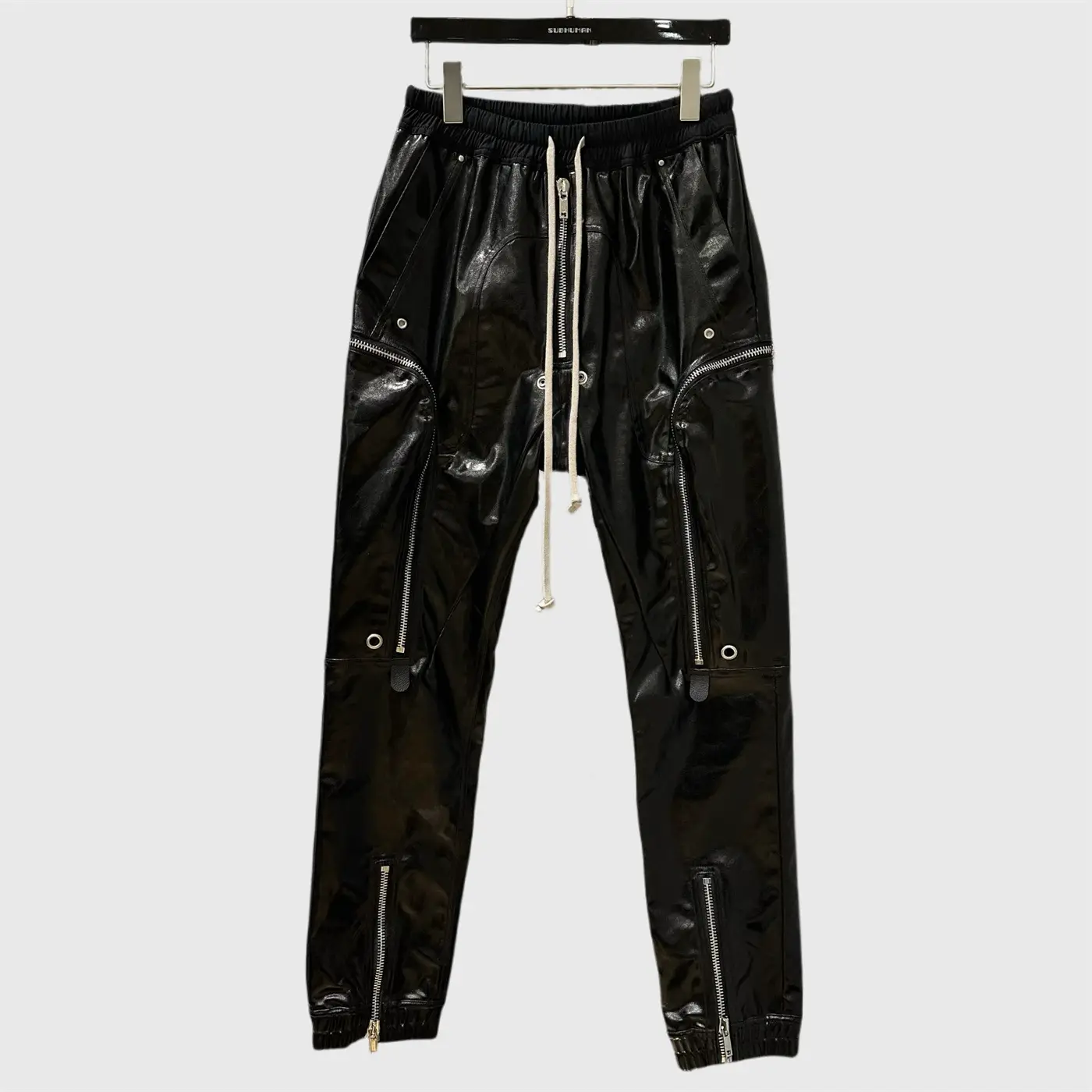 25 Diablo style high street biker leather pants chaps men's coating trendy biker workwear drawstring gunmetal pants