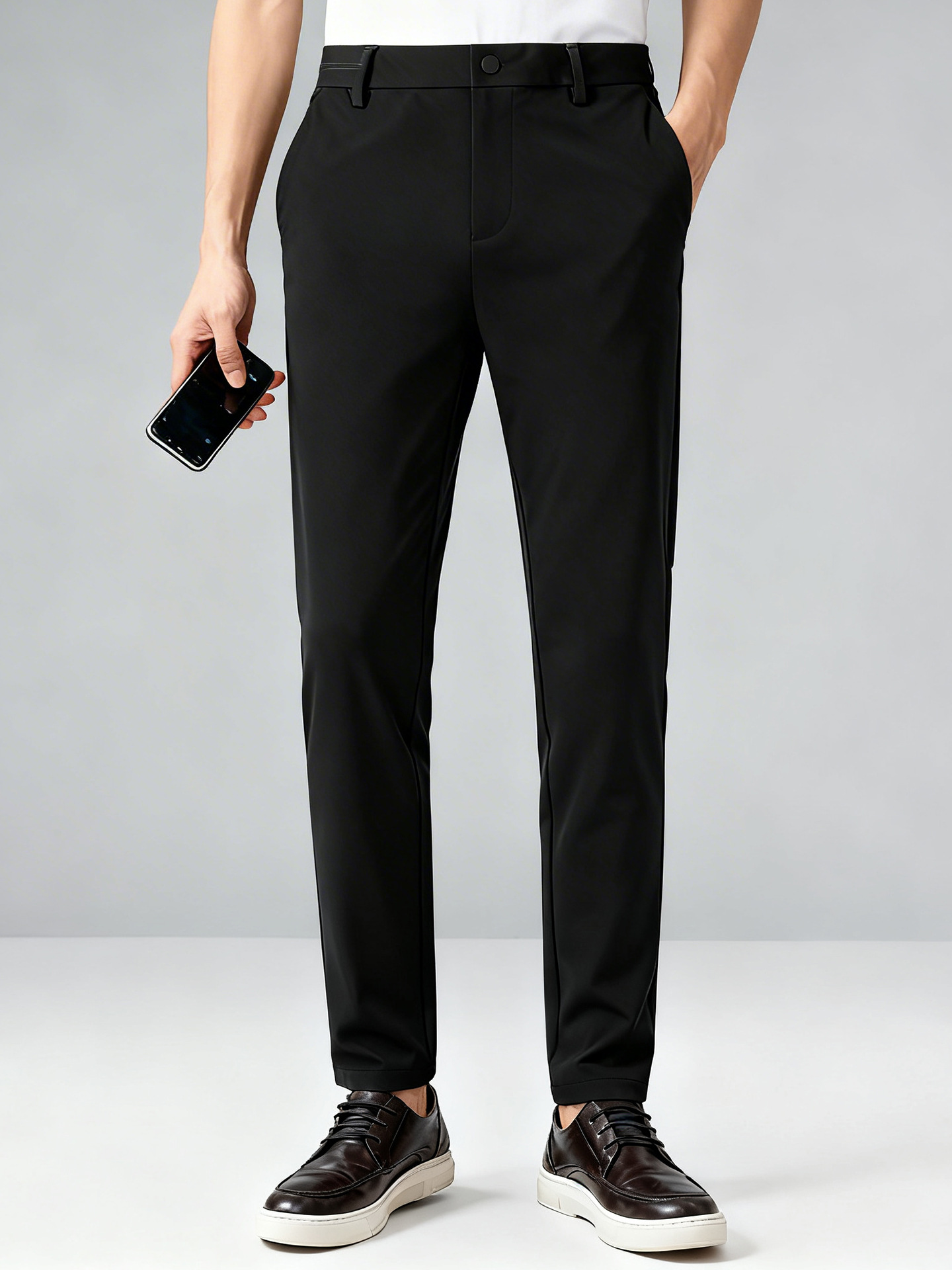 Six-Dimensional Stretch Casual Pants for Men, Summer Thin Straight-Leg Light Business Non-Iron Drapey Trousers 1W075