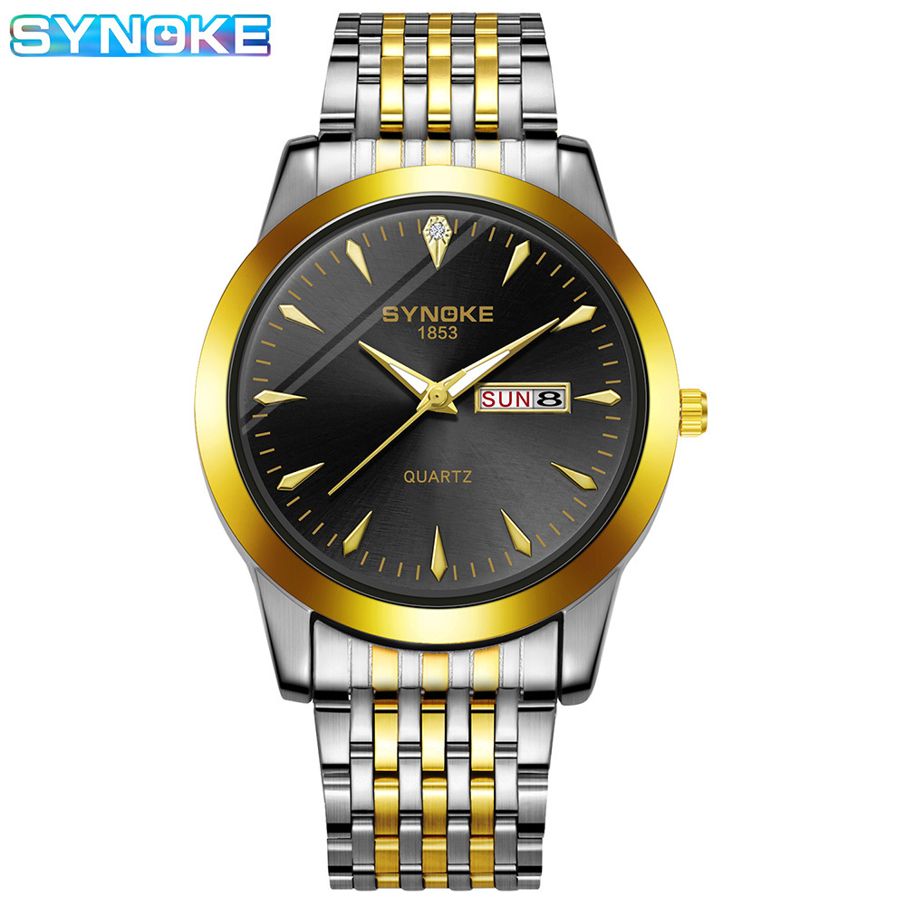 Factory goods SYNOKE business quartz watch double calendar alloy watch casual fashion classic steel band watch
