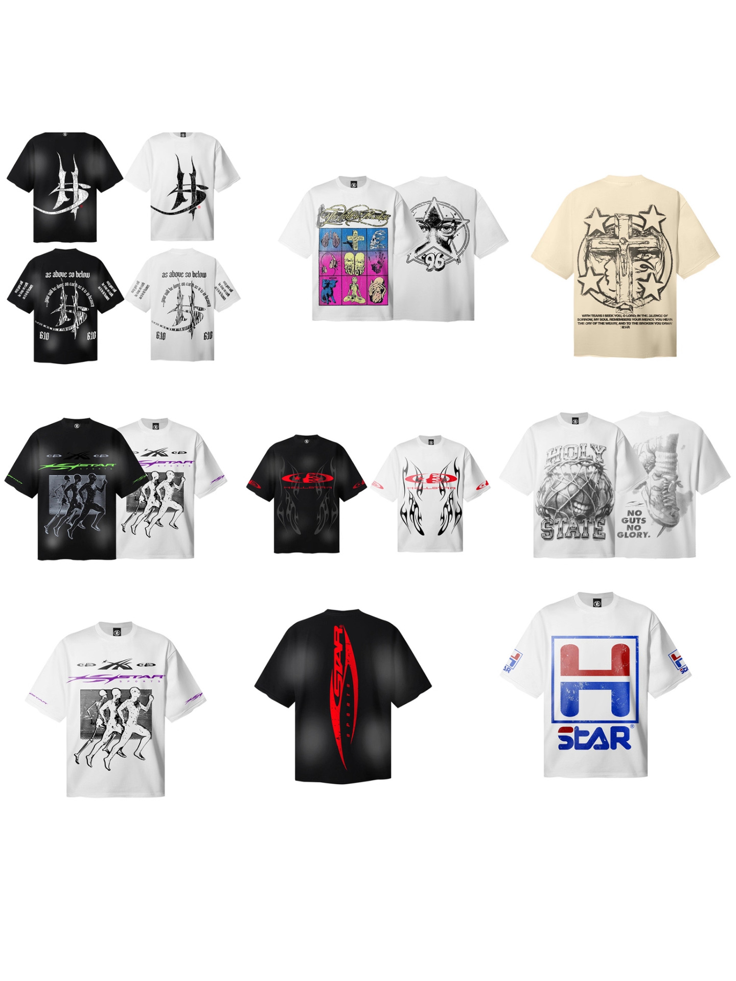 25 Cross-Border Niche Trendy Brand Hel Series Heavy Print T-Shirt High Version Loose Cotton Street Trendy Men's and Women's Short Sleeves Fotografie QC de pe 1688 pe Qualit.ly