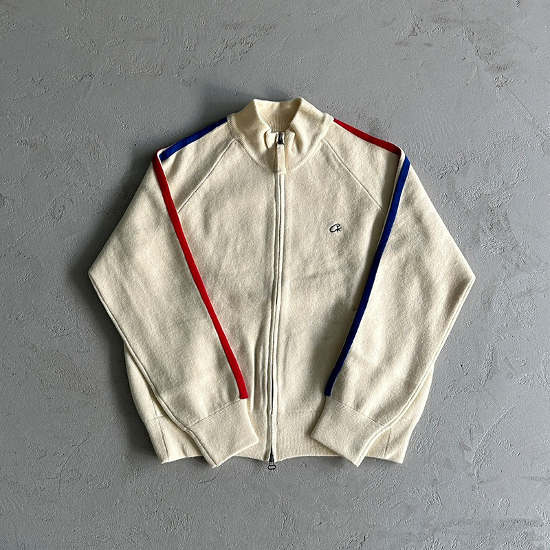 Drill Style American Street Hip-Hop Embroidered Letter Stand Collar Zip-Up Cardigan Knit Sweater Men's Trendy Brand Jacket