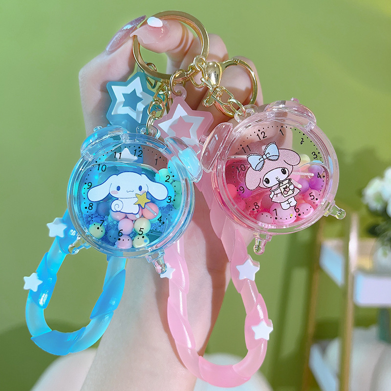 Creative oil entry coolomi alarm clock keychain exquisite cute quicksand bottle pendant schoolbag accessories small gift wholesale
