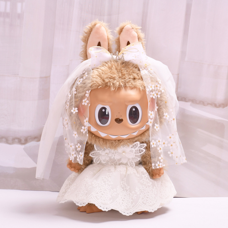 Only doll clothes] 38cm cloth clothes white crown wedding dress set large LABUBU wedding doll dress