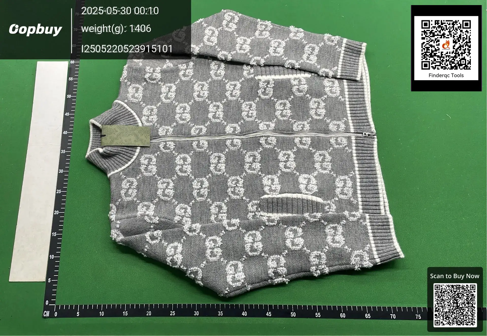 Gucci GG Jacquard Knit Zip Sweater Grey