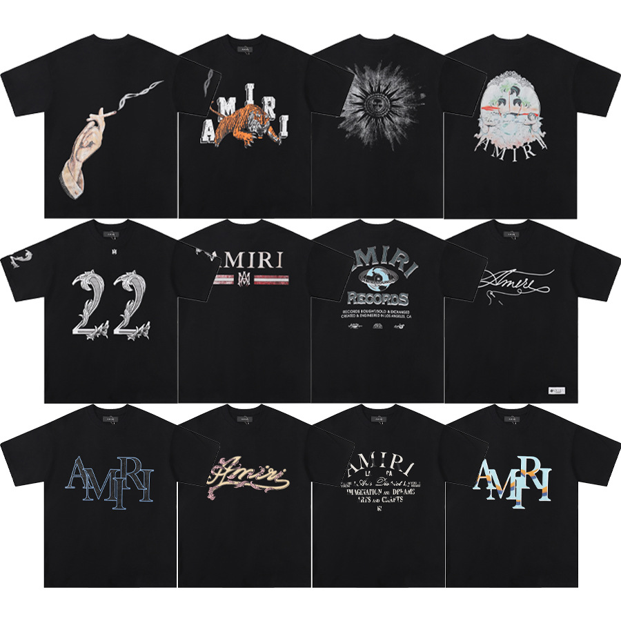 Amiri Washed and Distressed Cross-Border Beauty Trend Amiri Letter Printing Summer New 260g Cotton Loose Casual