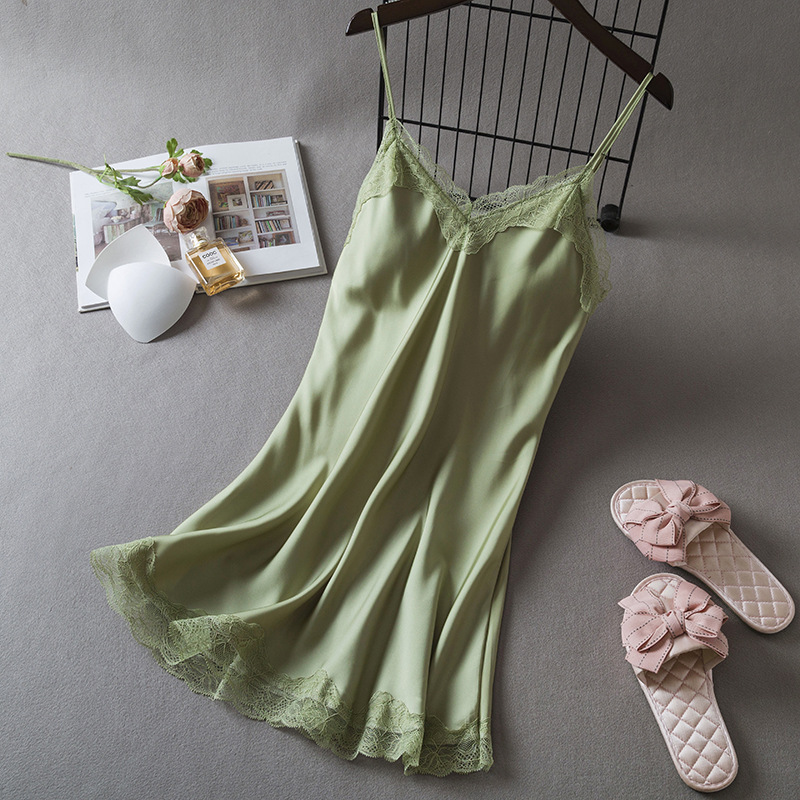 2024 Summer Palace Style Simple Sexy Pajamas for Women with Breast Pads Sexy Suspender Nightgown Imitation Silk Home Clothes