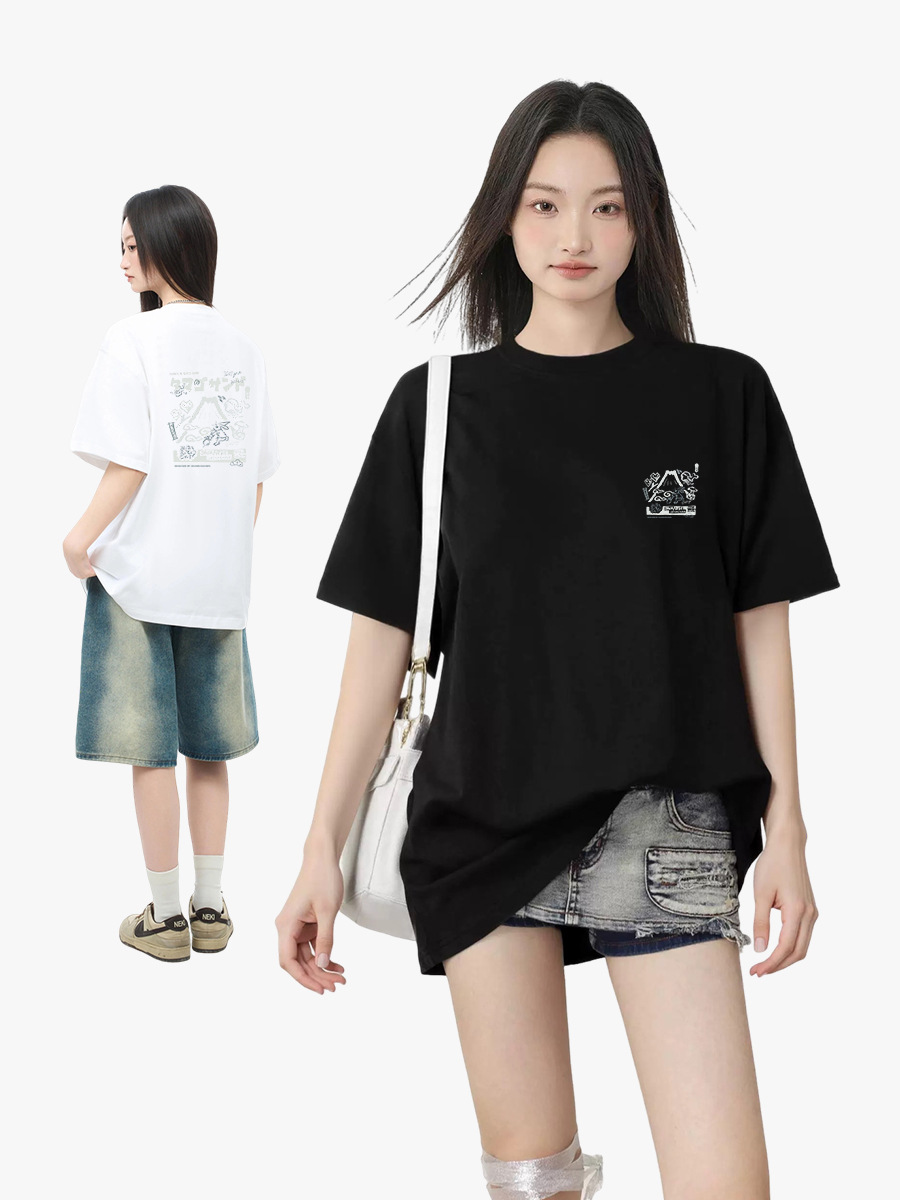 Short-sleeved Women's T-shirt Summer Design Sense Niche 2023 New Clothes Printed Half-sleeved Top Casual Couple Fashion