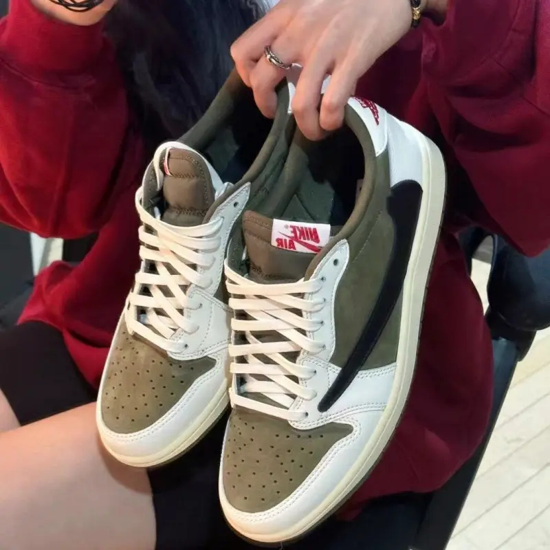 Good-Looking Shoes Aj1 Low-Top Lightning Barb Basketball Shoes Ts Joint Black Green Olive Couple Men's and Women's Sports Sneakers