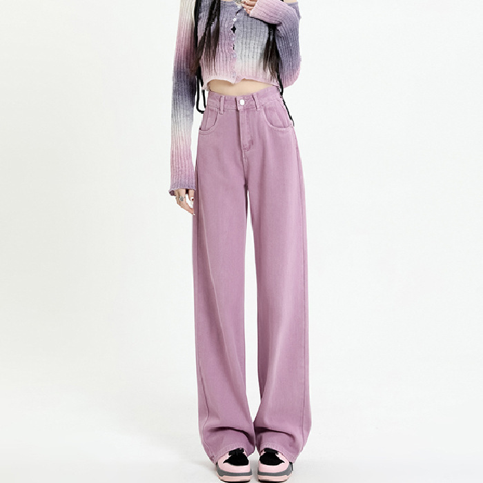 Purple Wide-Leg Jeans for Women in Spring, Loose and Slim, High-Waisted Wide-Leg Pants for Women, Spring Jeans, Floor-Length Pants, Straight-Leg Pants for Women