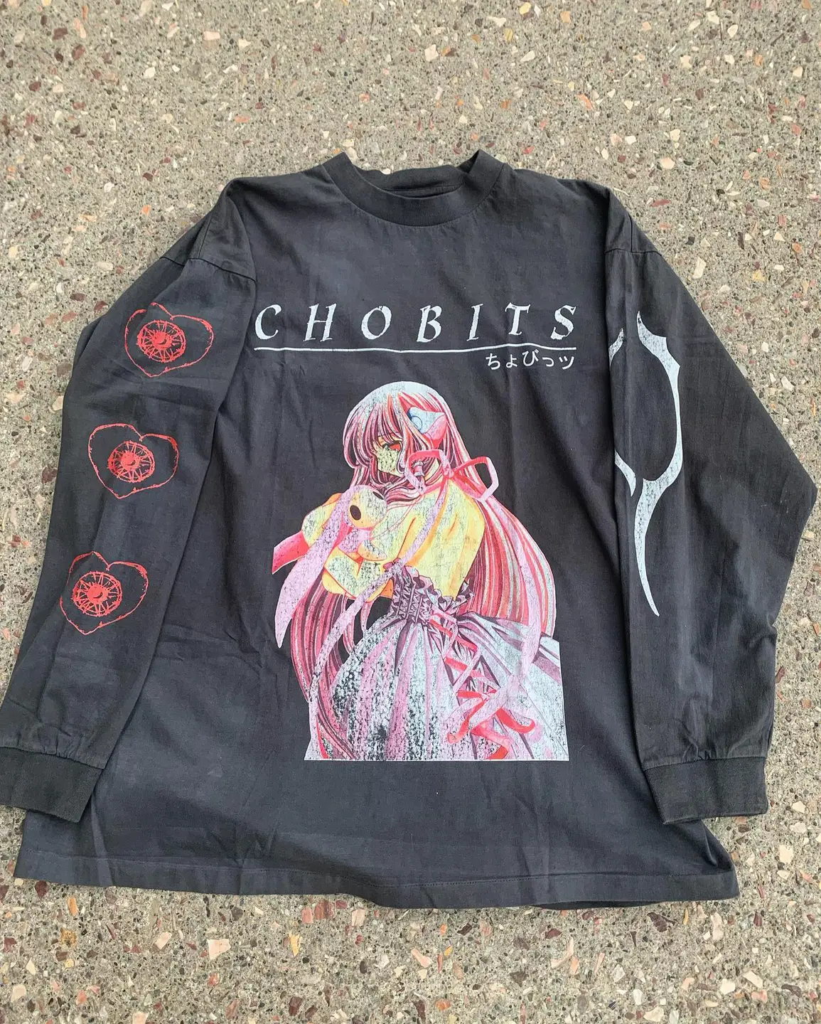 American-Style Washed Distressed Look! Heavy Fabric Humanoid Computer Angel Heart Chobits Anime Long-Sleeve Shirt