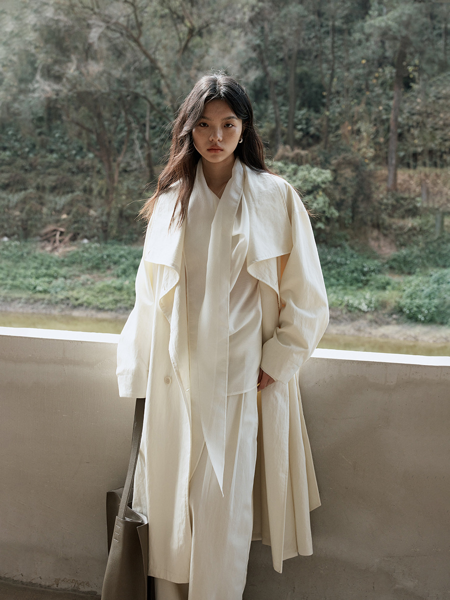 Love and Nancy Thirteen Lines 2026 Spring/Summer Korean Style Lapel Double-Breasted A-Line Loose Waist Drawstring Long Trench Coat 04231