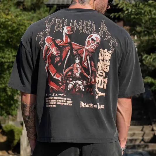 Youngla Alliance Attack on Titan Men's Oversized T-Shirt Jogker Sports Fitness Pure Cotton Short Sleeves