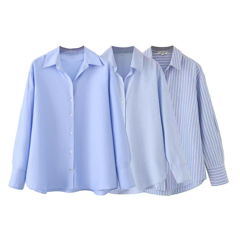 Cross-Border Women's Clothing Manufacturer Wholesale 2026 European and American Fashion Loose Single-Breasted Polo Collar Oxford Long-Sleeve Shirt