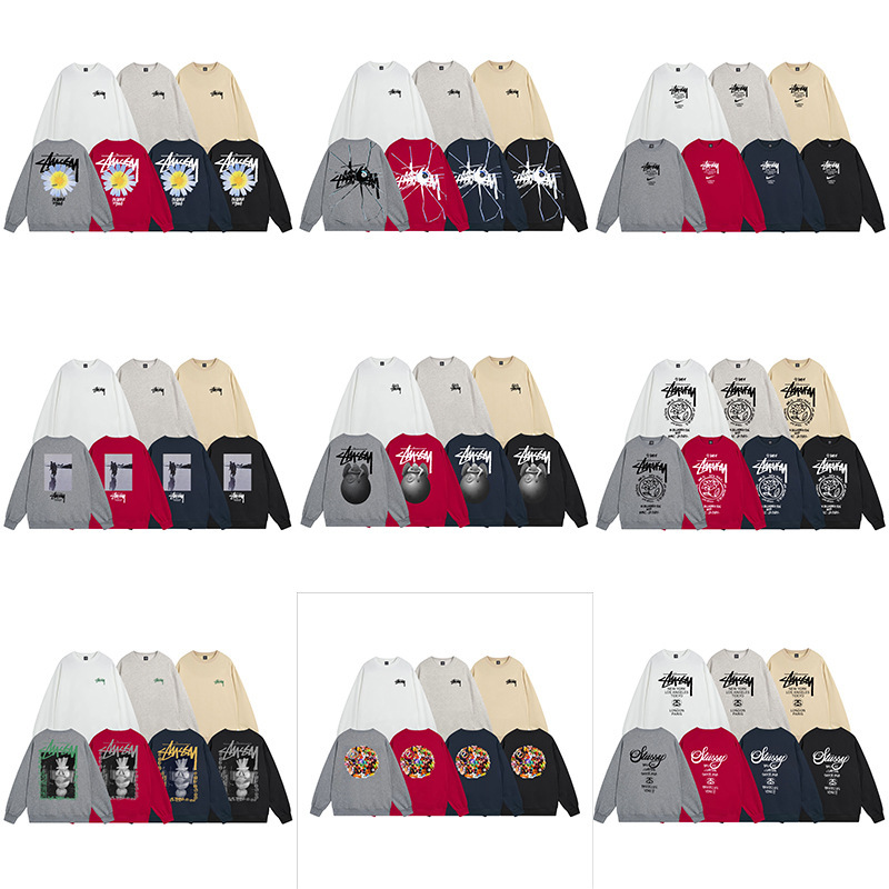 Cross-Border Stu American-Style Sweatshirt for Men and Women with Classic Letter Print Black 8 Dice Long-Sleeve Crew Neck Jacket