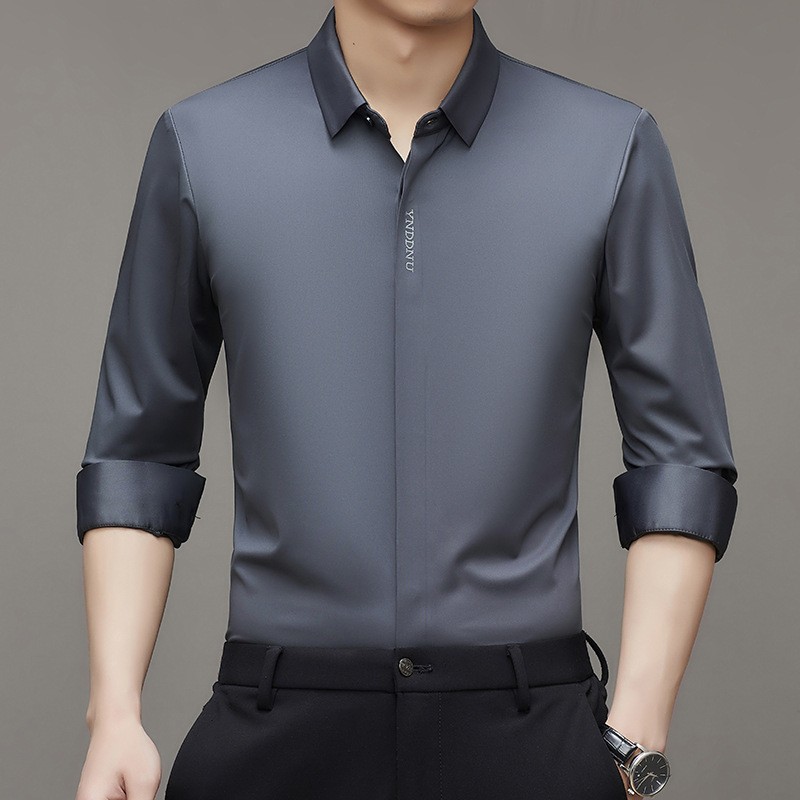 Seamless Men's Spring and Autumn Base Shirt Business Wear All-match Solid Color Long-sleeved T-shirt Dad's Square Collar Shirt