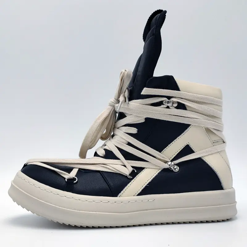Inverted Triangle Five-Pointed Star High-Top Shoes for Men, Genuine Leather Thick-Soled Breathable Short Boots for Women, Sports Casual Studded Retro Sneakers