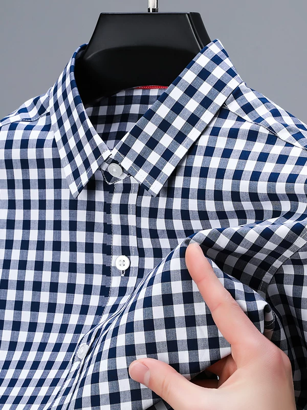 100% Cotton Classic Small Plaid Shirt Men's Short-Sleeved Summer Loose Shirt Korean Style Trendyy Classy Comfortable Top