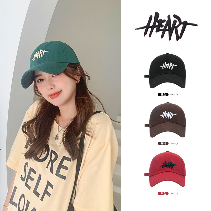 Baseball Cap Heart English Embroidered Hat Korean Ins Face Small Design Sense Summer Sunshade Cap Trendy Brand