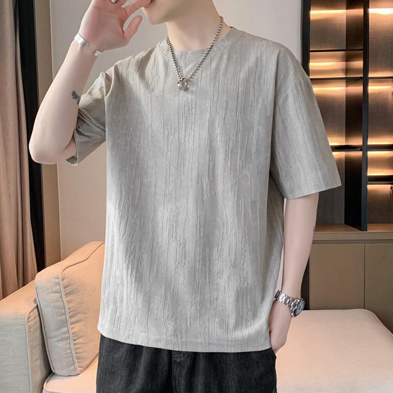 Short-sleeved T-shirt Men's 2025 Summer Thin Ice-feeling Trendy Brand Loose Jacquard Crewneck Half-sleeved T-shirt Top Men's Wear