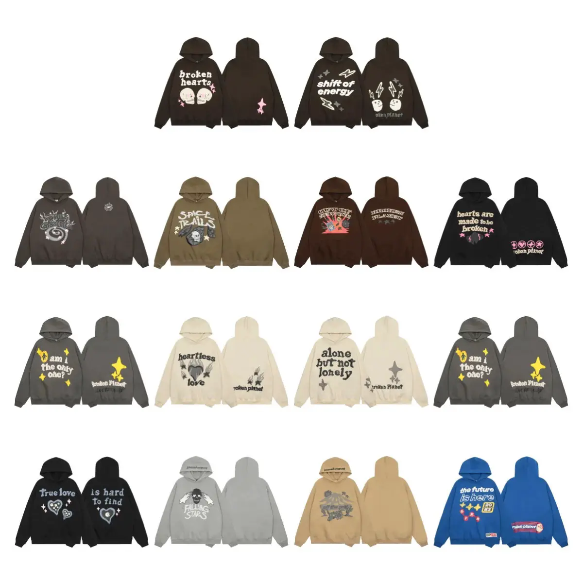 Broken Planet Broken Planet Foam Print Beauty Trendy Loose Casual Couple Fleece-Lined Hooded Sweatshirt Winter