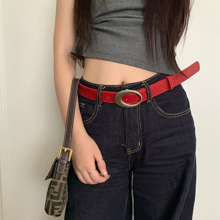 American Retro Red Crocodile Leather Belt for Women, Simple and High-End Y2K Sexy Fashion Versatile Belt Accessories