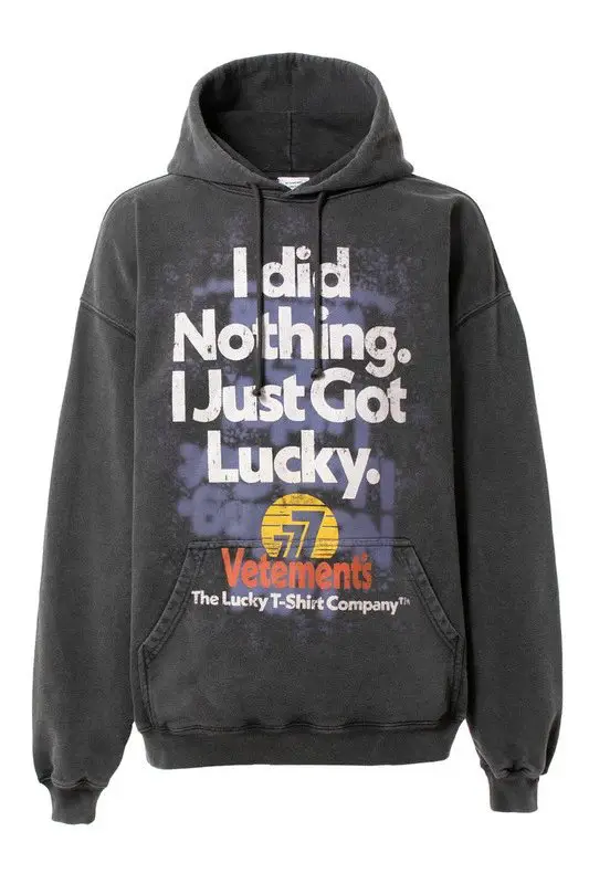 Heavy Weight Vet 2023Ss Lucky Letters Lucky777 Printed Washed and Distressed Men's and Women's Long-Sleeved Hooded Sweatshirt