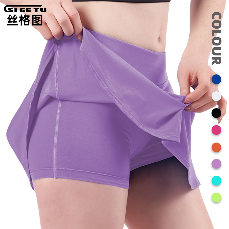 Silk Picture Cross-Border Yoga Pants for Women Summer Quick-Drying Pleated Tennis Skirt Sweat Running Fitness Sports Culottes