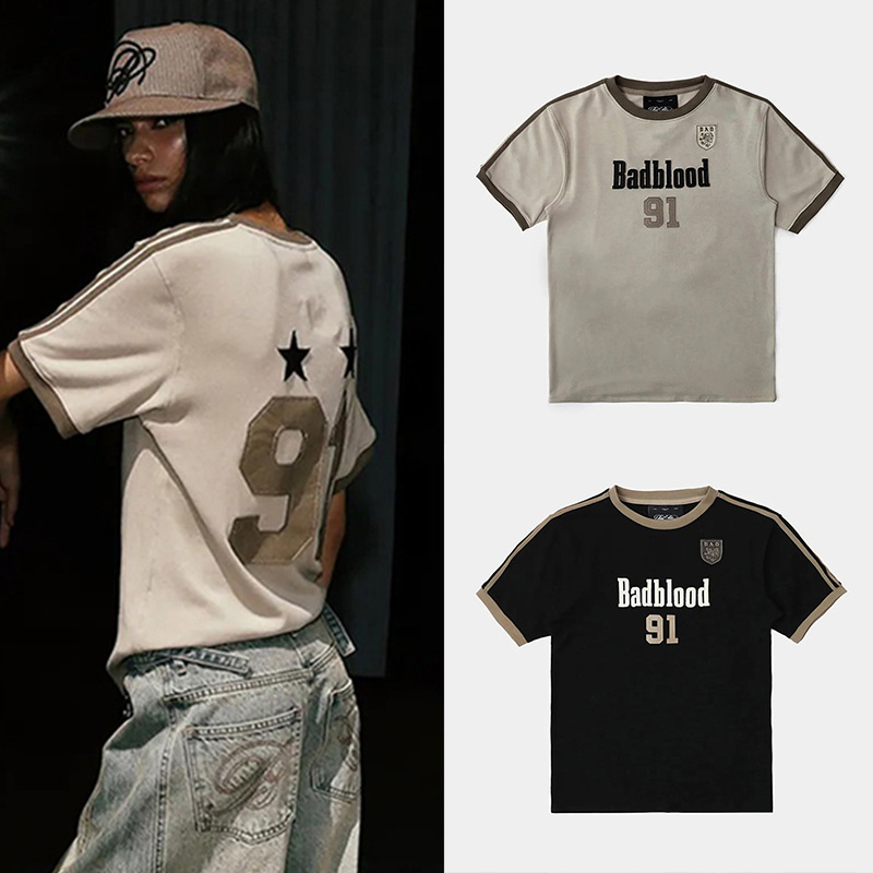 Korean Badblood Bcac Series Spicy Girl Loose Short-Sleeved T-Shirt for Women with Niche Design and Sporty Casual Tops