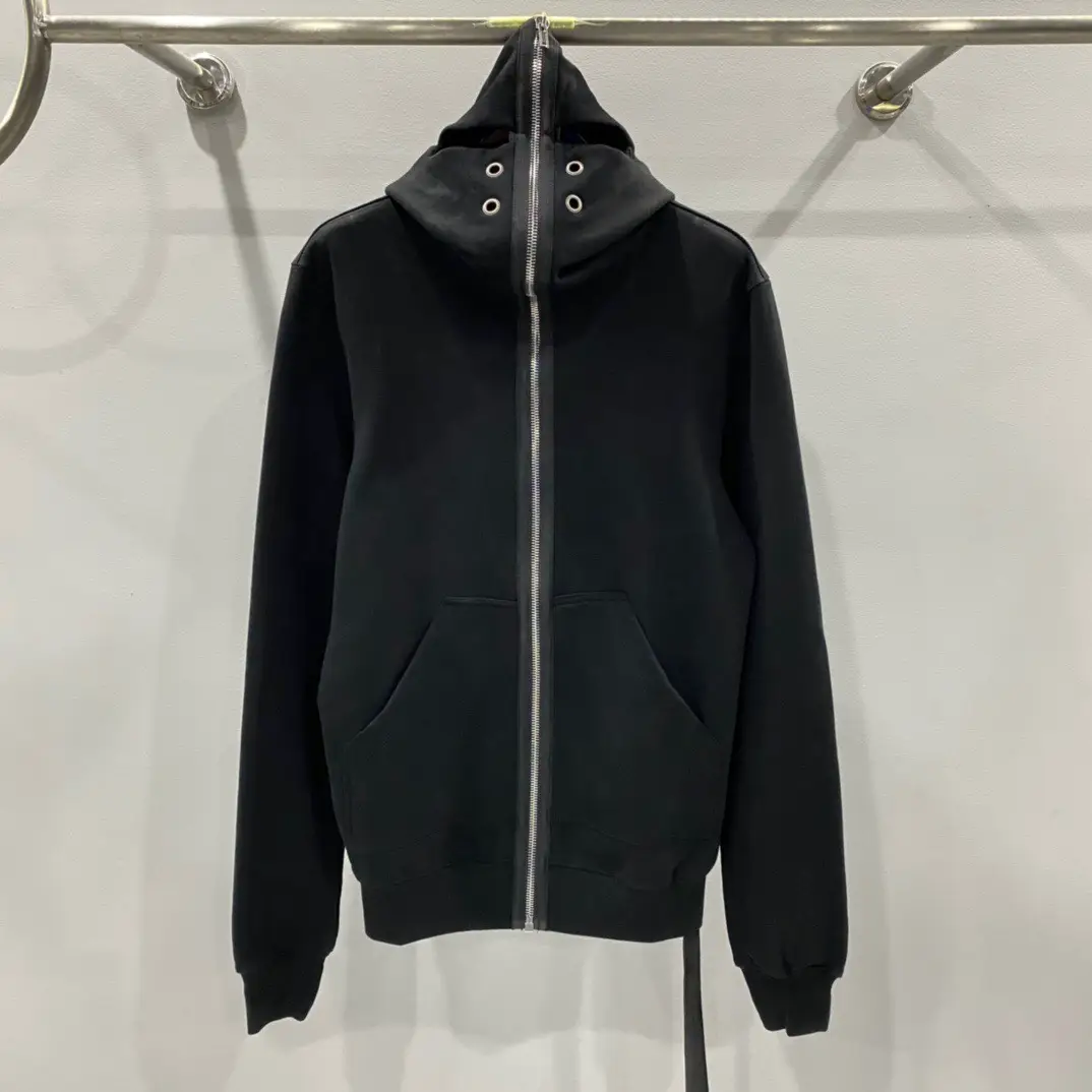 Winter Dark Street Style Ro Hat Eyelet Zipper Patchwork Same Style for Men and Women Loose Hooded Sweatshirt Outwear