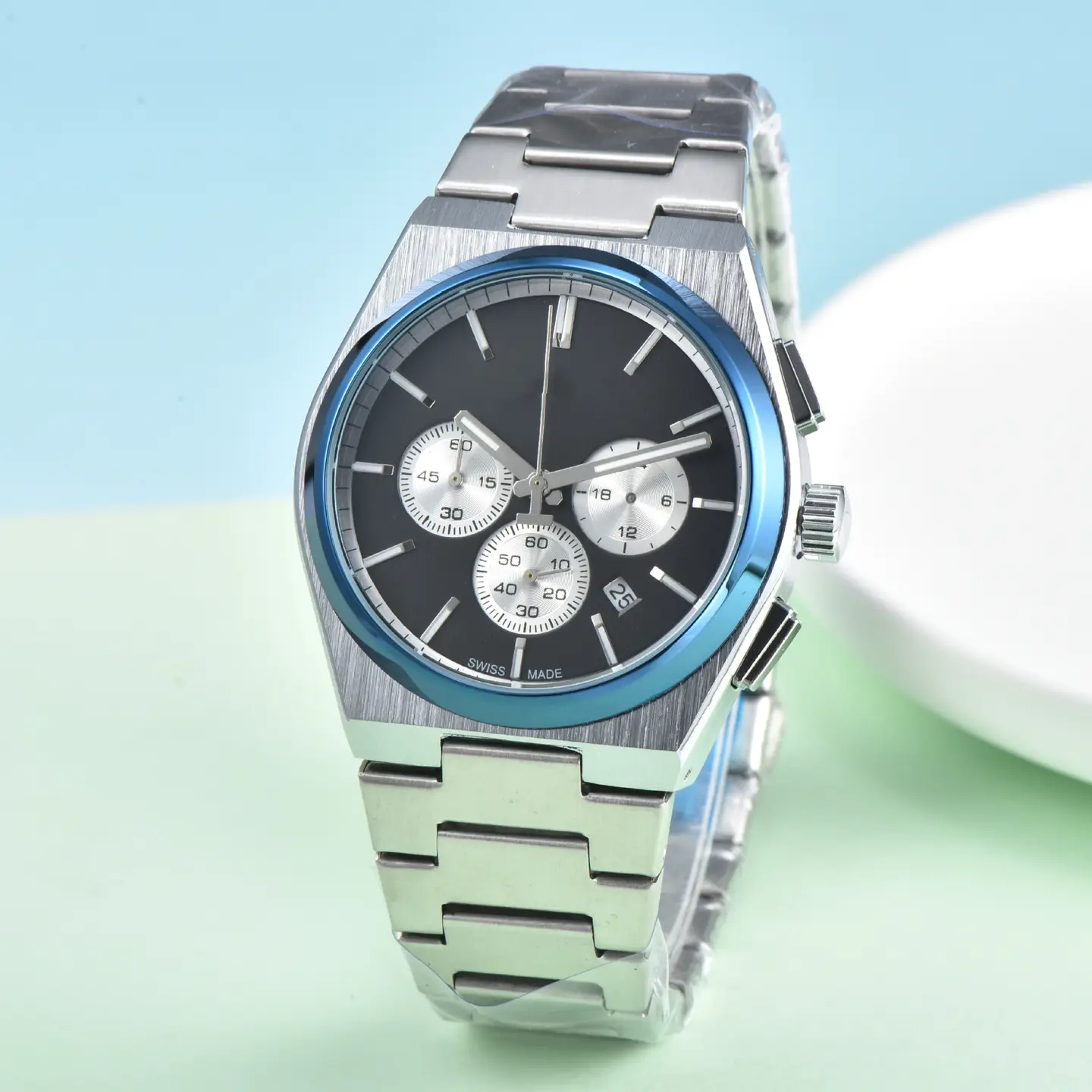2025 Export Hot Style Fashionable Men's Casual Tape Steel Belt Quartz 6-Pin Multi-Function Watch Manufacturer Wholesale One