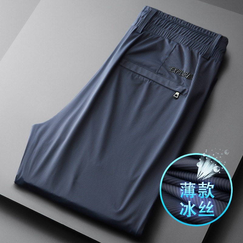Ice Silk Casual Pants for Men, Summer Thin High-End Sports Men's Pants, Loose Straight-Leg Silky Men's Quick-Dry Pants 23